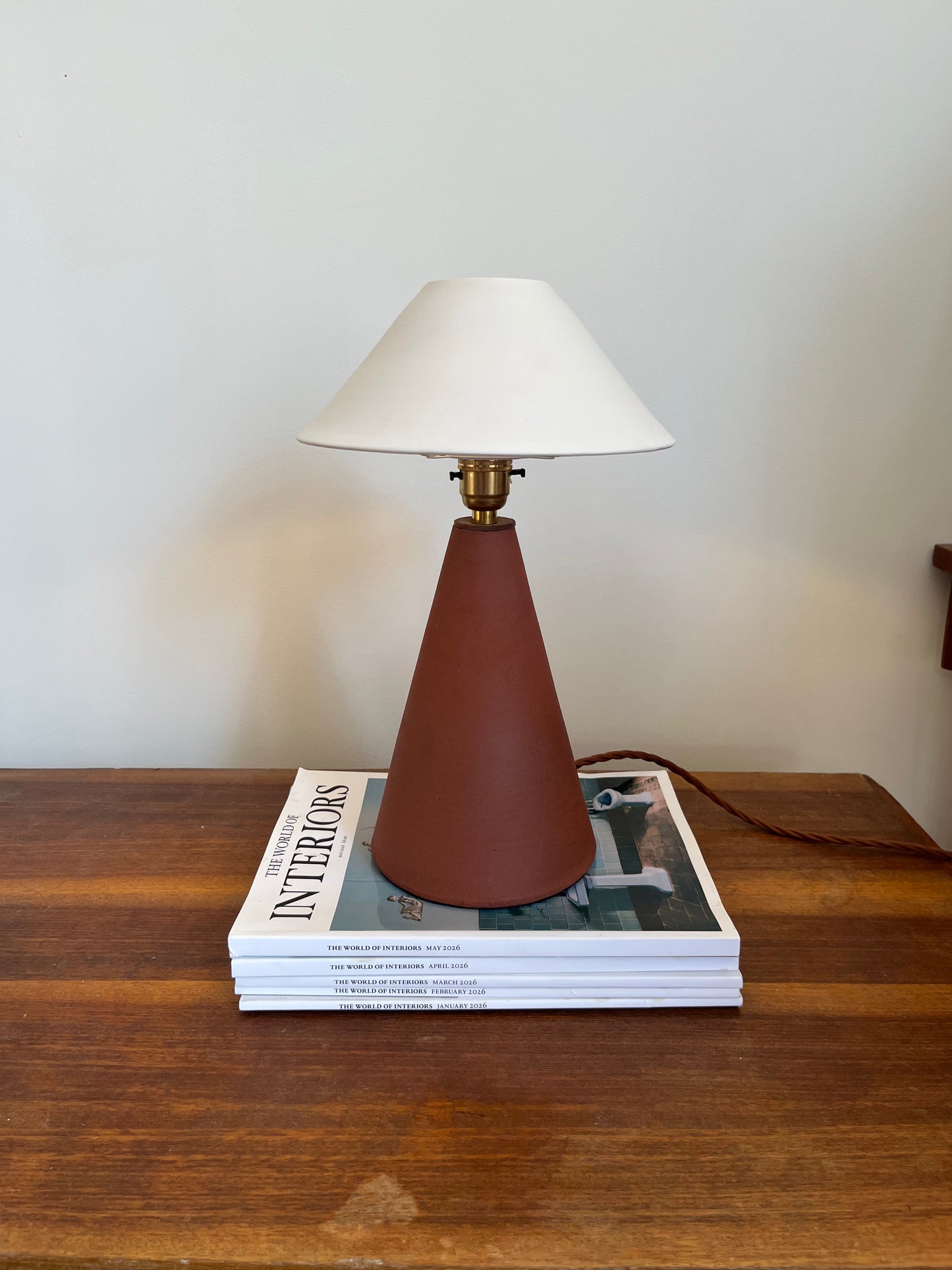 Angular Table Lamp with Porcelain Shade - Terracotta