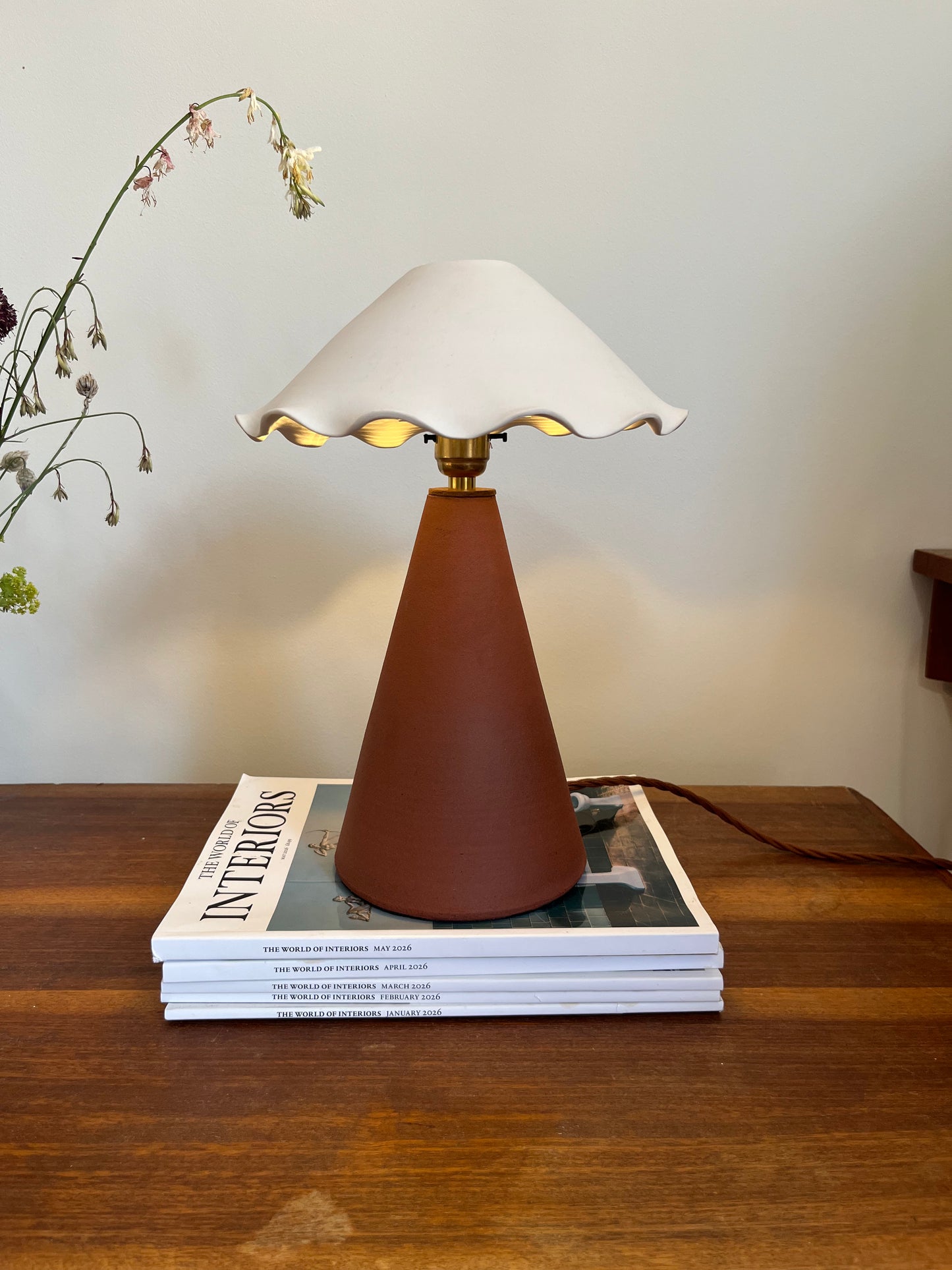Angular Table Lamp with Porcelain Shade - Terracotta