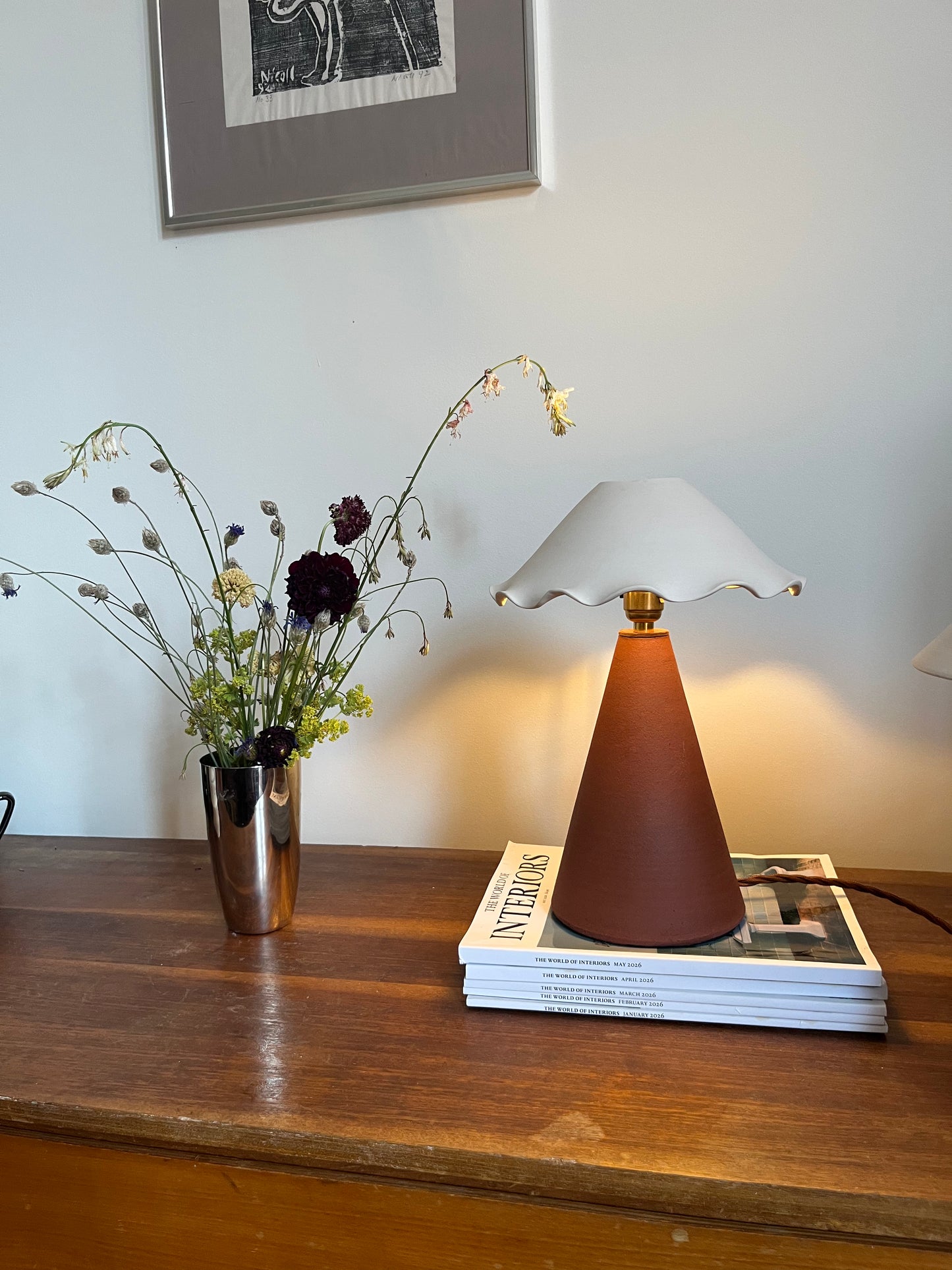 Angular Table Lamp with Porcelain Shade - Terracotta