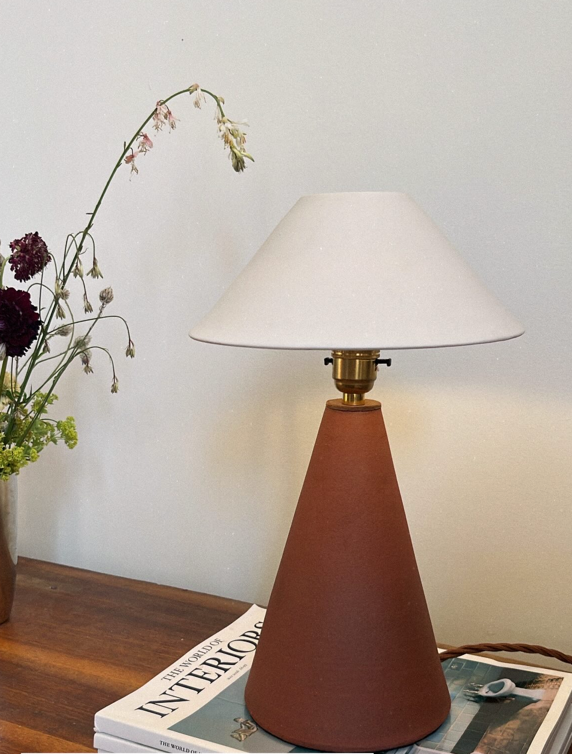 Angular Table Lamp with Porcelain Shade - Terracotta