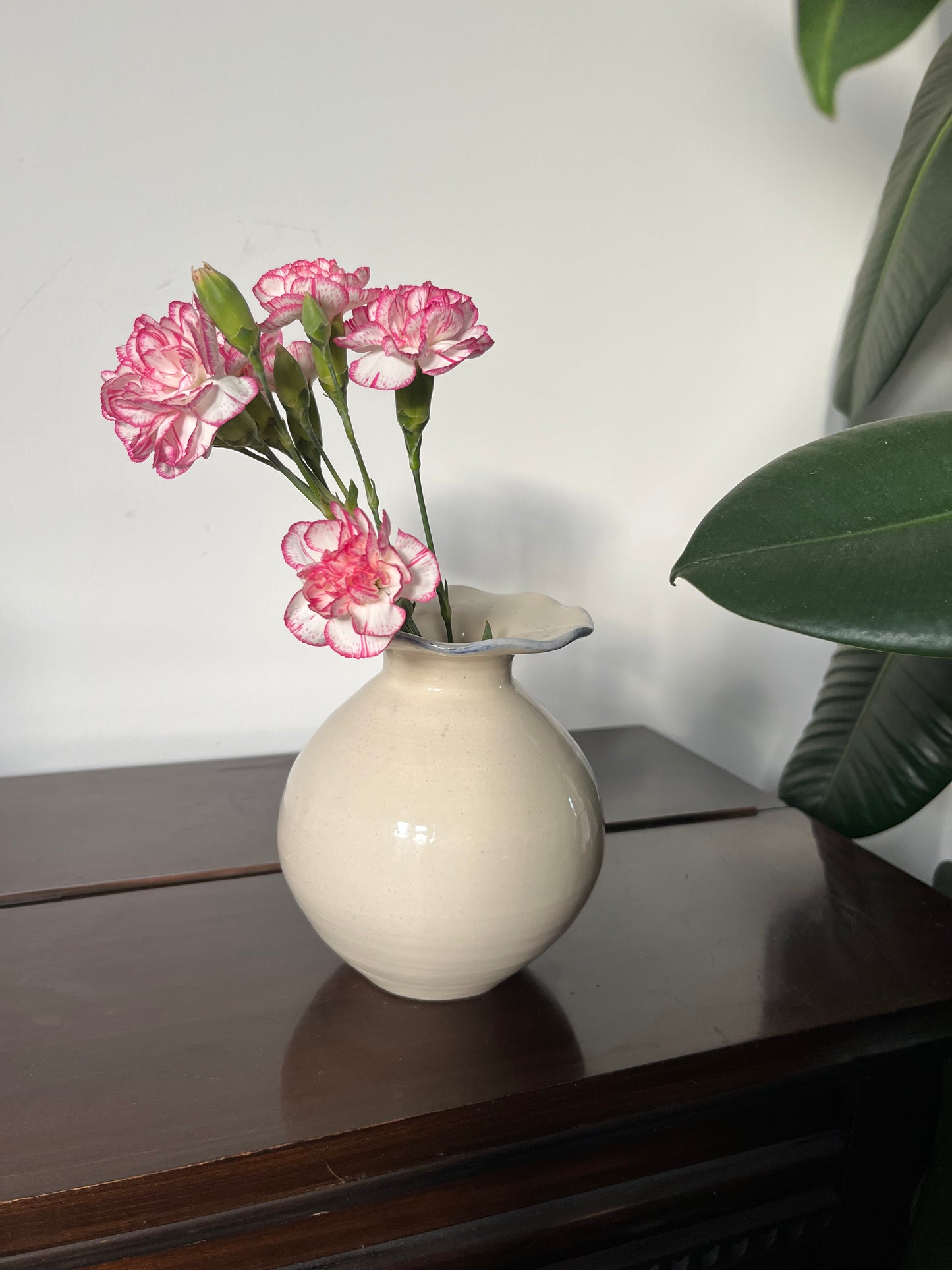 Blue-Rimmed Small Vase